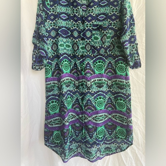 Anthropologie Maeve Multicolor Ikat Shirt Dress V-Neck Roll Tab Sleeves Size XS - Picture 5 of 16